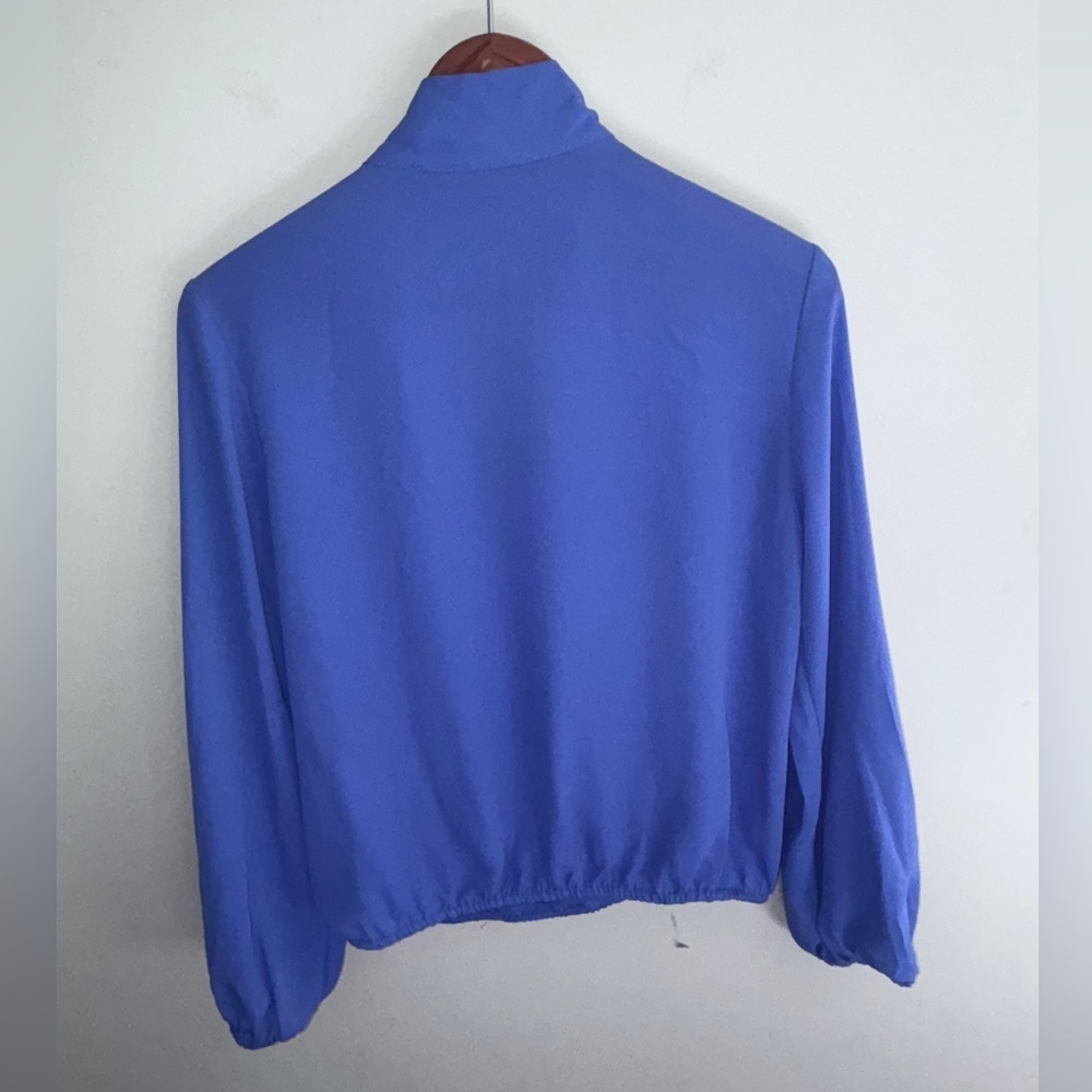 New York & Company Long Sleeve Tie Neck Wrap Blouse Periwinkle Blue Size: Small - Picture 2 of 4